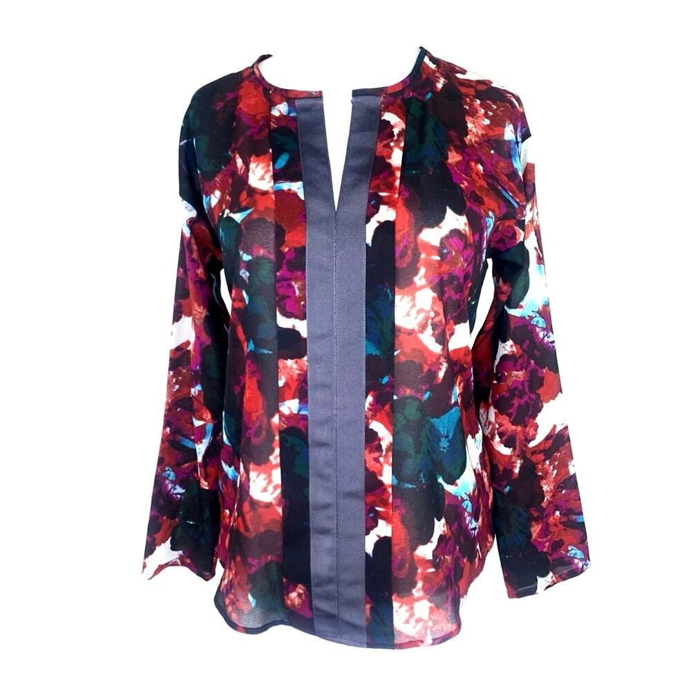 Simply Vera Wang Womens PS Long Sleeves Chiffon Sheer Top Casual Blouse Floral